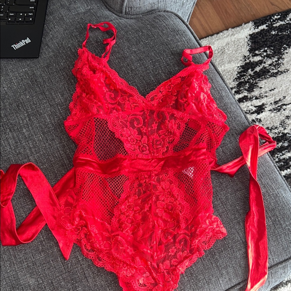 SHEIN Vibrant Red Lace Chemise